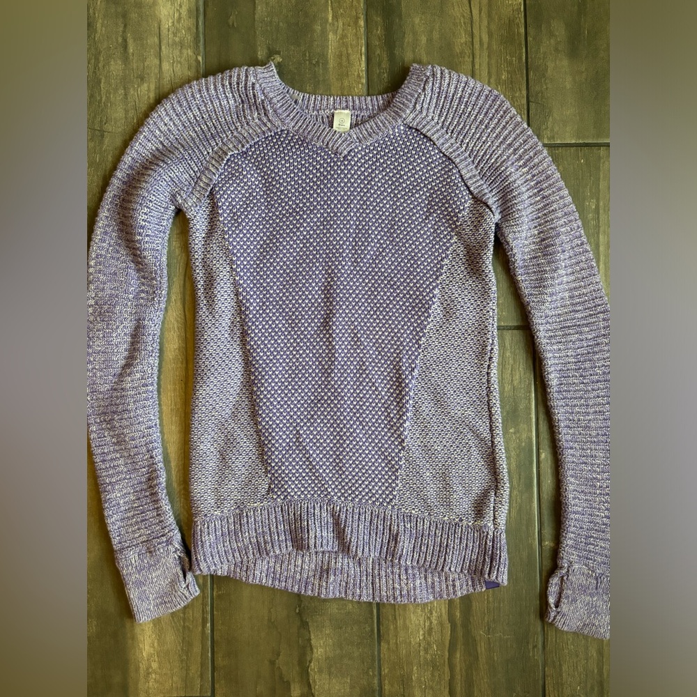 Ivivva Lululemon Girls 10 Purple / White Sweater w/ Thumbholes EUC